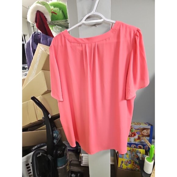 NWT Liz Claiborne Women’s Pleated PINK V-Neck Blouse Sz XXL - Picture 3 of 5